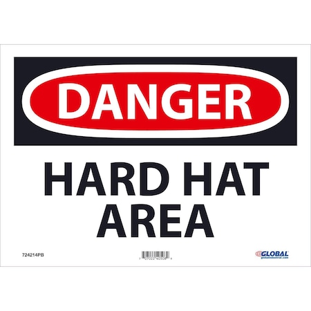 Global Industrial Danger Hard Hat Area, 10x14, Pressure Sensitive Vinyl 724214PB